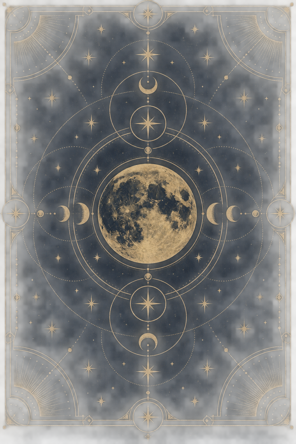 Tarot card decorated with a moon and stars